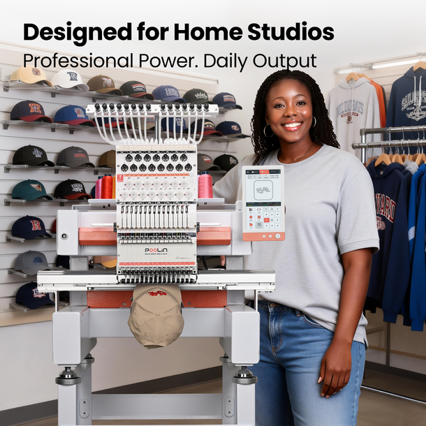 POOLIN EOV 15 Needle Cap Embroidery Machine for Small Business With WiFi Transfer