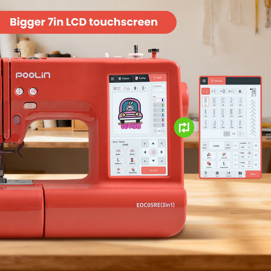PooLin EOC05RE(2in1) Computerized Sewing & Embroidery Machine , 7" Touch Screen with Wireless Connectivity