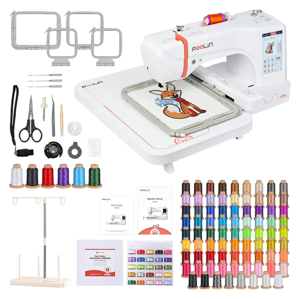 PooLin EOC06 7.9”*11” Computerized Embroidery Machine For Home Business Consumables version +40 colors Thread + Plastic