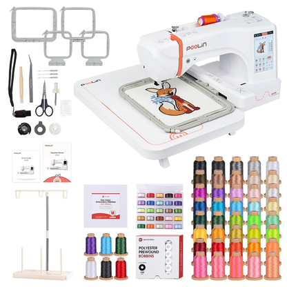 PooLin EOC06 7.9”*11” Computerized Embroidery Machine For Home Business Consumables version +40 colors Thread + Plastic