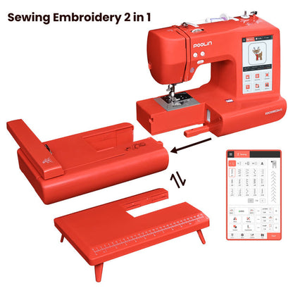 PooLin EOC05RE(2in1) Computerized Sewing & Embroidery Machine , 7" Touch Screen with Wireless Connectivity