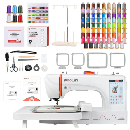 PooLin EOC06 7.9”*11” Computerized Embroidery Machine For Home Business Consumables version +40 colors Thread + Plastic