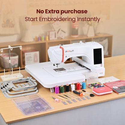 PooLin EOC06 7.9”*11” Computerized Embroidery Machine For Home Business Consumables version +40 colors Thread + Plastic