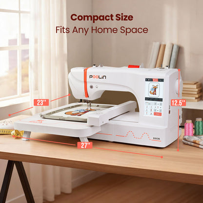 PooLin EOC06 7.9”*11” Computerized Embroidery Machine For Home Business Consumables version +40 colors Thread + Plastic