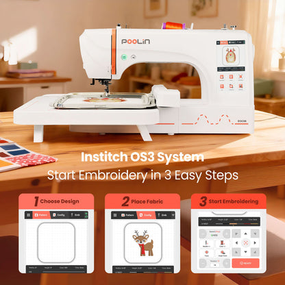 PooLin EOC06 7.9”*11” Computerized Embroidery Machine For Home Business Consumables version +40 colors Thread + Plastic