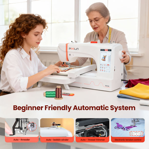 PooLin EOC06 7.9”*11” Computerized Embroidery Machine For Home Business Consumables version +40 colors Thread + Plastic