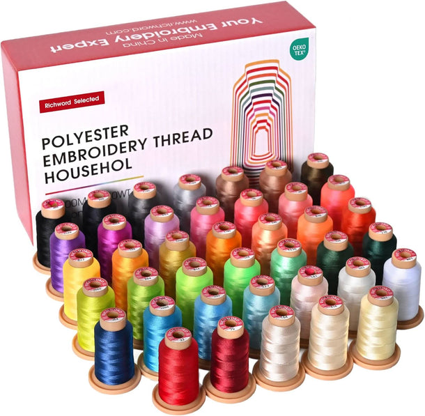 Poolin EOC07 Embroidery Machine Bundle with 40 Color Thread, 144 Bobbins, Water Soluble Topper 12x25 Yards, 12x25 Cut Away Stabilizer Roll
