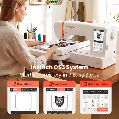 POOLIN EOC07 Embroidery Machine, 7.9"x15" Hoop Area,7" Touch-screen, Computerized Home Embroidery Machine