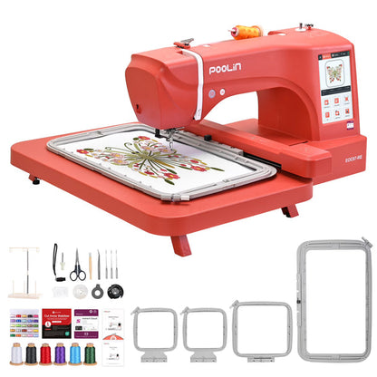 POOLIN EOC07RE Embroidery Machine, 7.9"x15" Hoop Area, 7" Touch-screen, Computerized Home Embroidery Machine