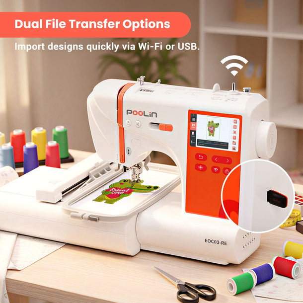 PooLin EOC03RE Your home Automatic Embroidery Machine Computerized for Beginners
