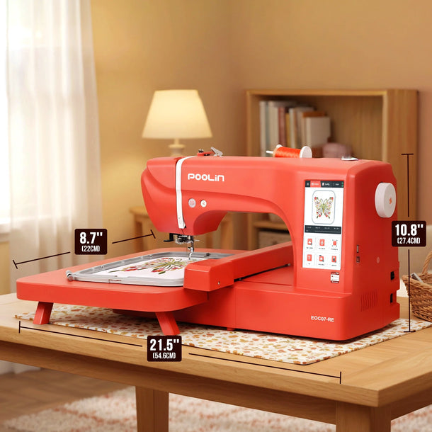 POOLIN EOC07RE Embroidery Machine, 7.9"x15" Hoop Area, 7" Touch-screen, Computerized Home Embroidery Machine