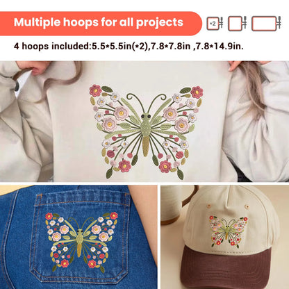 POOLIN EOC07RE Embroidery Machine, 7.9"x15" Hoop Area, 7" Touch-screen, Computerized Home Embroidery Machine