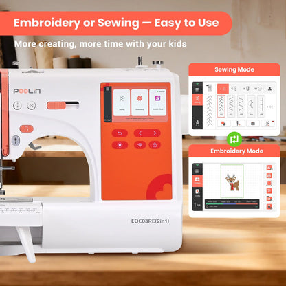 Poolin EOC03 (2in1) Newest home use automatic embroidery machine computerized for Crafters and Start Business
